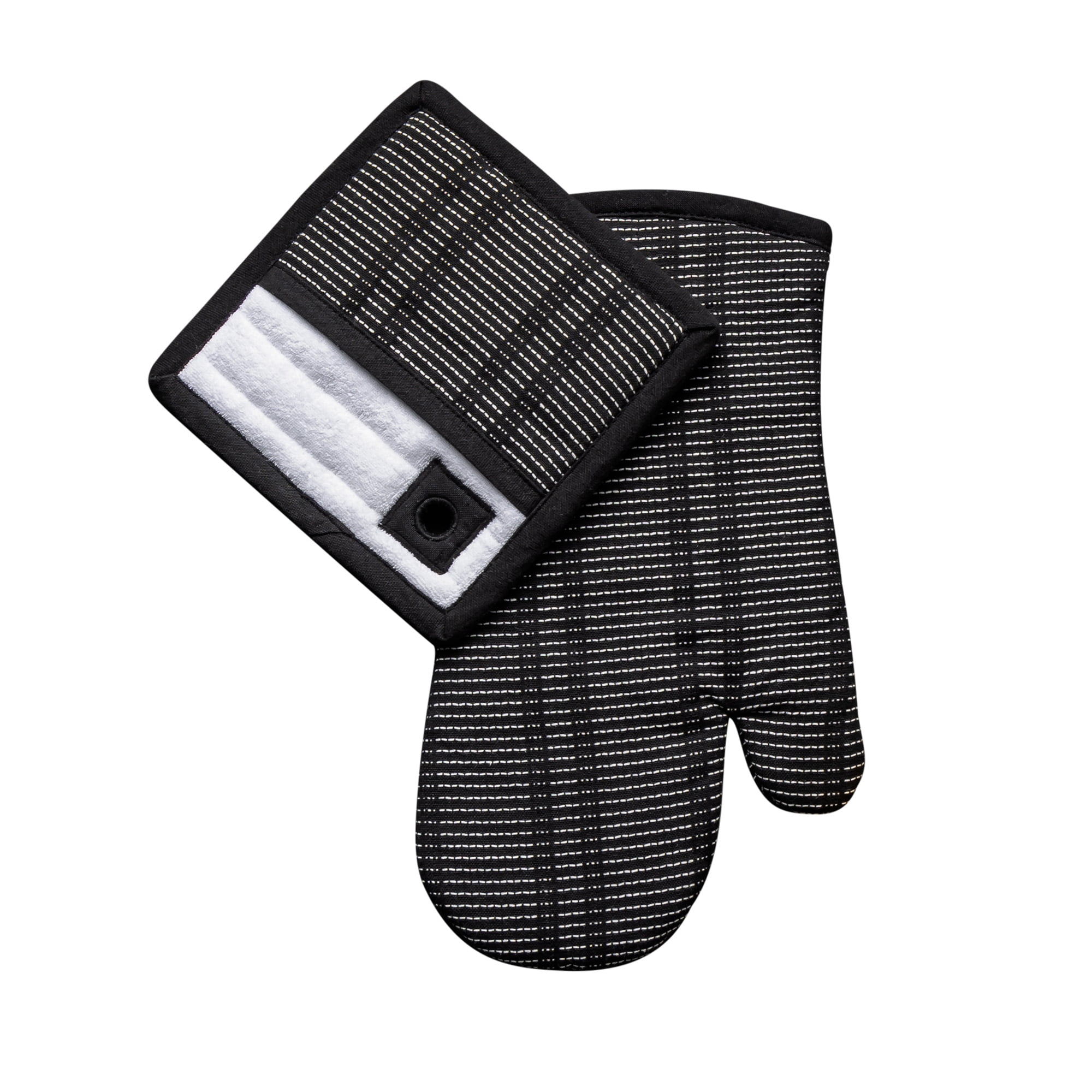 Thyme & Table 2-Pack Kitchen Set Oven Mitt and Potholder, Black and White