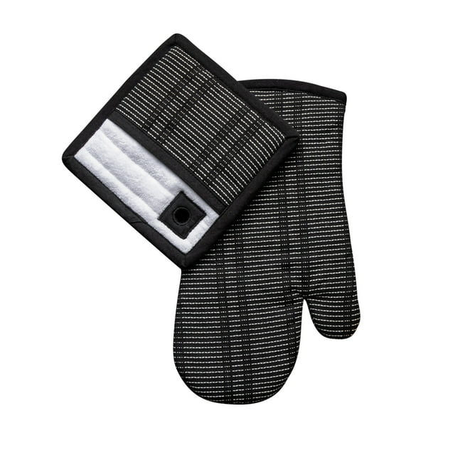 Thyme & Table 2-Pack Kitchen Set Oven Mitt and Potholder, Black and White