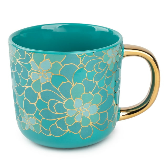 Thyme & Table 16 fl oz Teal Succulent Ceramic Coffee Mug