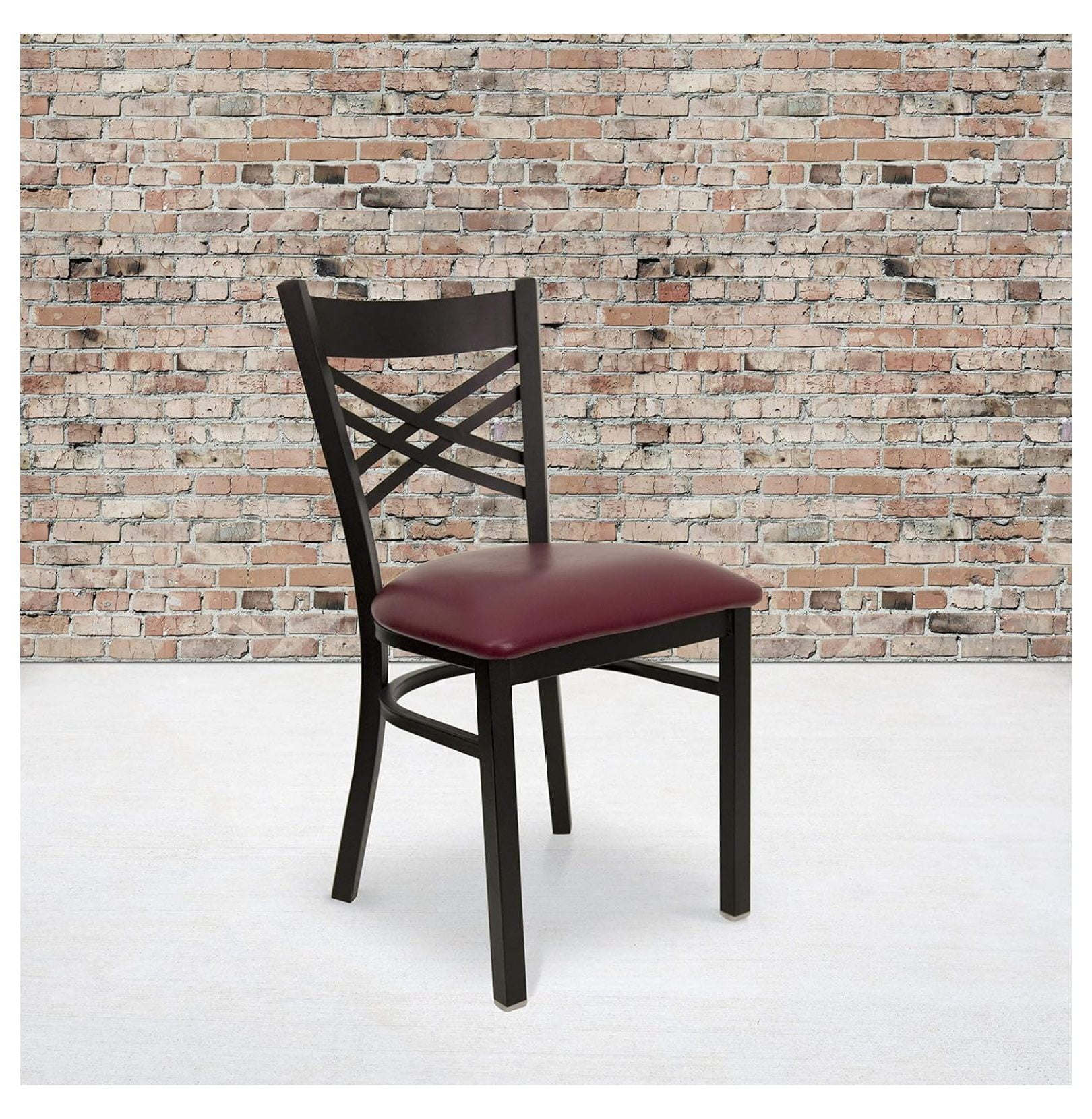 TiaGOC 2 Pack HERCULES Series Black ''X'' Back Metal Restaurant Chair - Burgundy Vinyl Seat