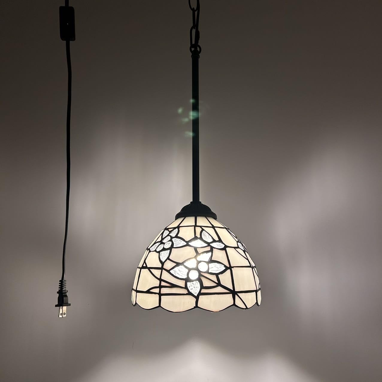 Fleur De Lis Living Tiffany Mini Pendant Lights White Stained Glass Flowers LED Bulb Included 8"W*8"D*60"H
