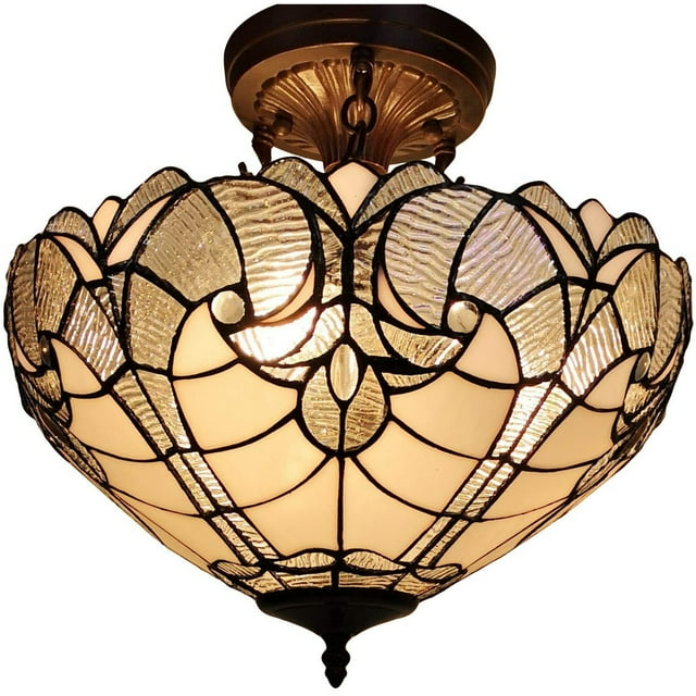 Tiffany Style 2 Light Vintage Semi-Flush Ceiling Lamp - 16" Wide