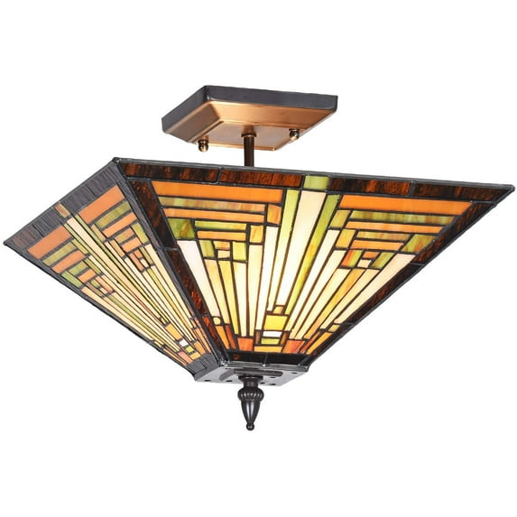 Chloe Lighting Innes Tiffany-Style 2 Light Mission Semi-Flush Ceiling Fixture 14" Shade