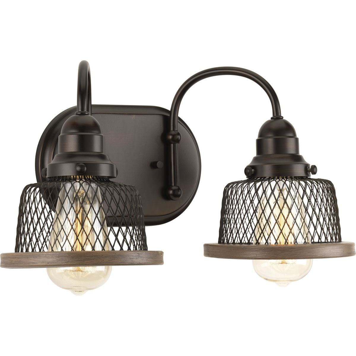 Progress Lighting Tilley 2-Light Bath & Vanity in Antique Bronze, Steel, Industrial Style, Metal Mesh Shades