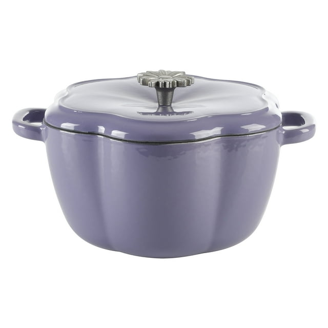 The Pioneer Woman Timeless Beauty Floral Shaped Enamel Cast Iron 3-Quart Dutch Oven, Purple
