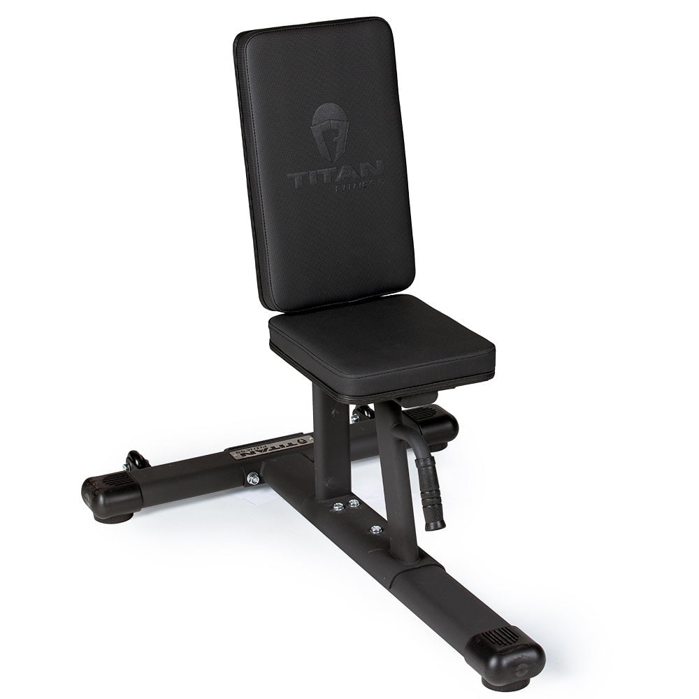 Titan Fitness Seated Stationary Bench, Rated 330 LB, Ergonomic Angled Back, Comfortable HeftyGrip Padding, Front Handle, Rear Wheels for Easy Transport, Utility Upright Weight Bench