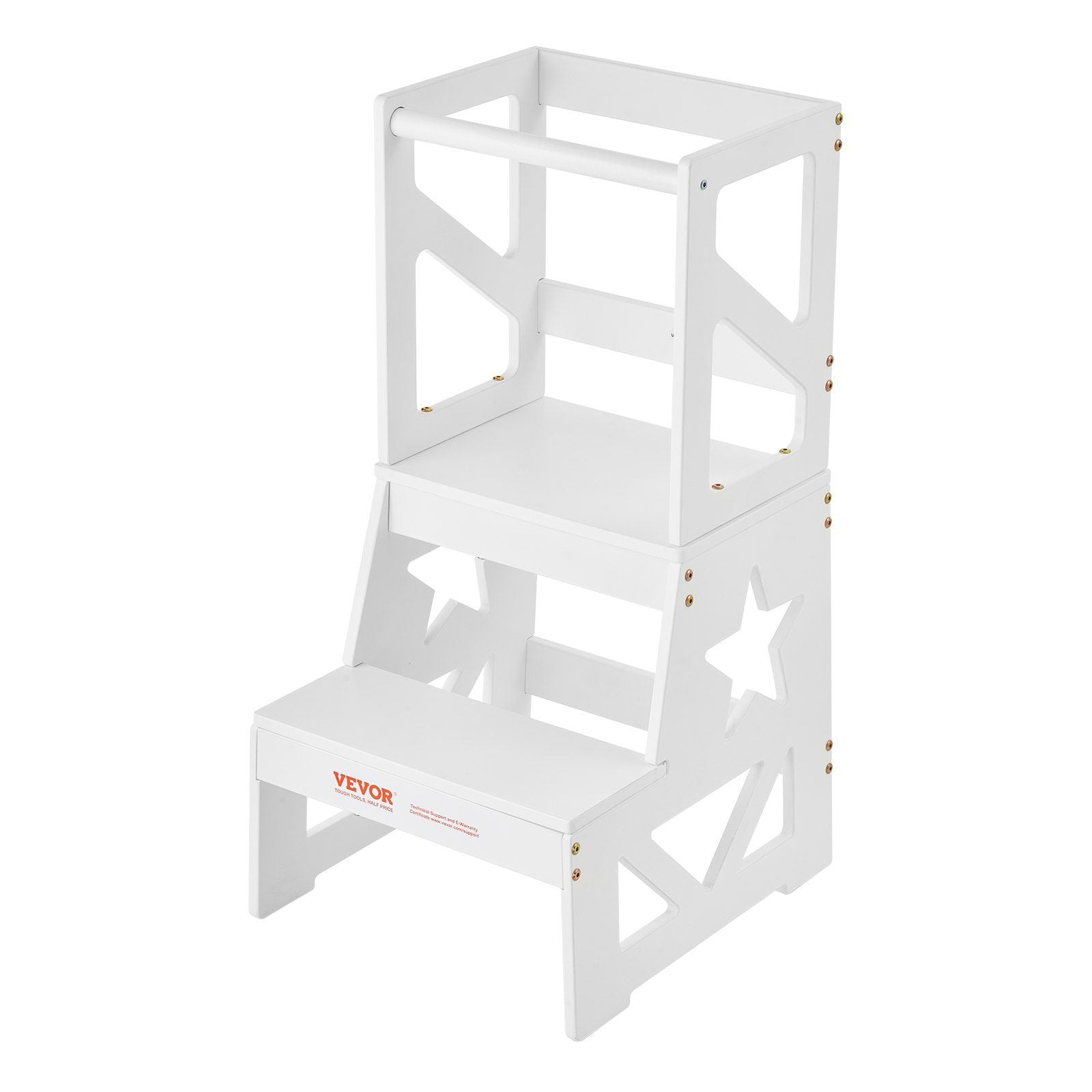Toddler Step Stool, Natural Pine Wood Kids Kitchen Stool Helper with Safety Rail, Standing Tower Learning Stool for Bedroom Bathroom Kitchen Counter, 150LBS Loading Capacity,