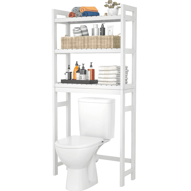 Over The Toilet Storage, 4-Tier Bathroom Organizer Over Toilet with Sturdy Bamboo Shelves, Multifunctional Toilet Shelf, Easy to Assemble and Saver Space, Gray