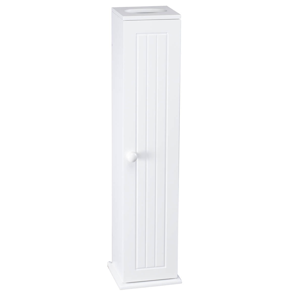 OakRidge Miles Kimball White Compact Toilet Tissue Storage Tower with 4 Shelves, 5.5" W x 27" H x 6.75" L – Holds Toilet Paper Rolls Up to 4.25" Diameter, Top Slot Provides Access to Facial Tissues