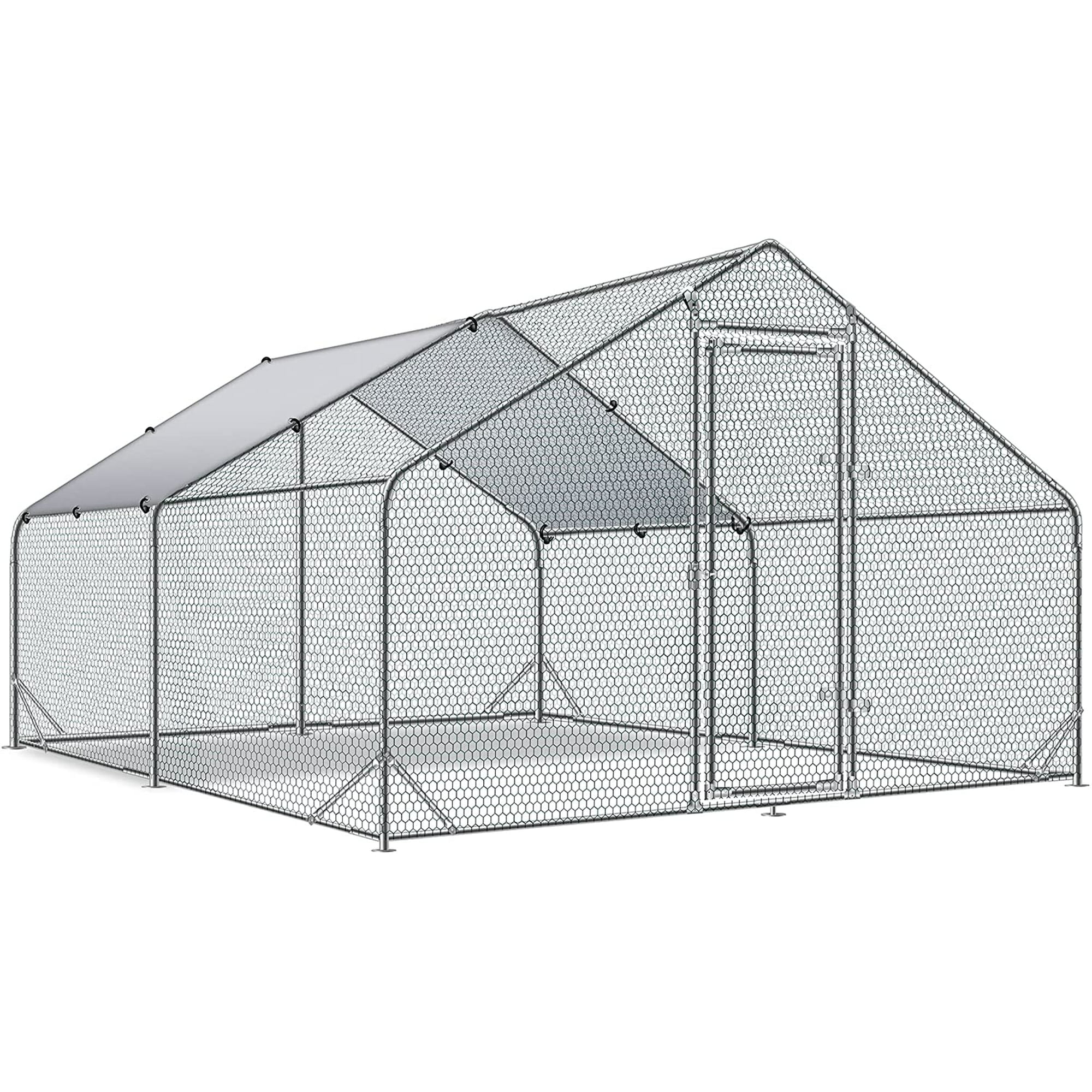 Tolead Large Metal Chicken Coop and Run with Tri-Supporting Wire Mesh, Silver Fits 20 Chickens, Ducks, Rabbits