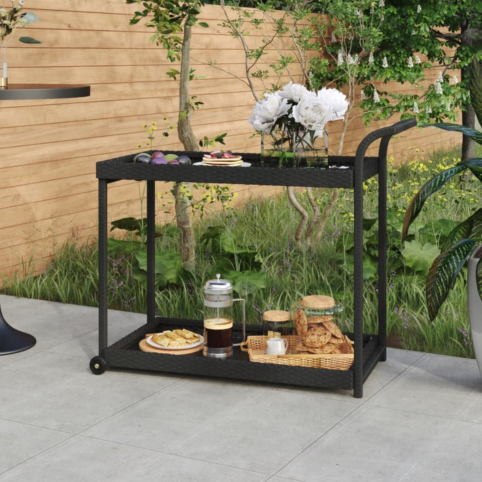 vidaXL Bar Cart Black 39.4"x17.7"x32.7" Poly Rattan