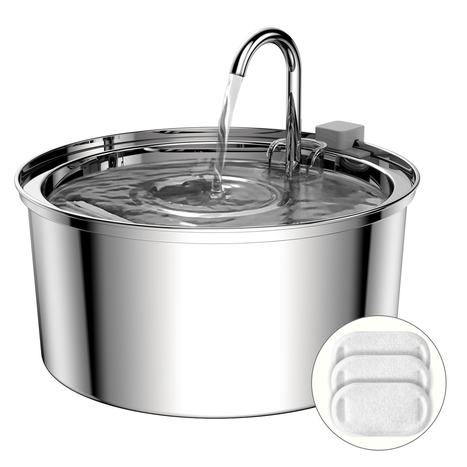 Oiwliur Cat Water Fountain, 3.2L/108oz Stainless Steel Automatic Water Dispenser, Pet Water Fountain with Ultra-Quite Pump and 3 Replacement Filters for Cats, Dogs, and Multiple Pets (Silver) C9