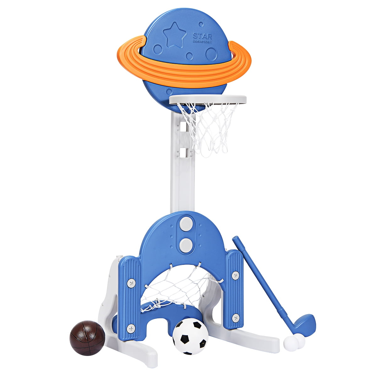 Demifill Toddlers Basketball Hoop Stand, 3 in 1 Kids Basketball Hoop Set with Balls, Portable Indoor Outdoor Activity Playset Gift for Kids, Blue
