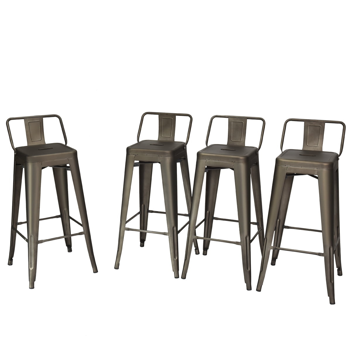Costway Set of 4 Low Back Metal Counter Stool 24'' Seat Height Industrial Bar Stools
