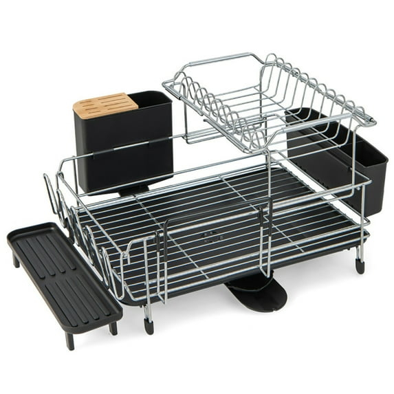 Topcobe 2-Tier Detachable Dish Rack with Drainboard and 360° Swivel Spout, Multifunctional Dish Rack for Kitchen Counter