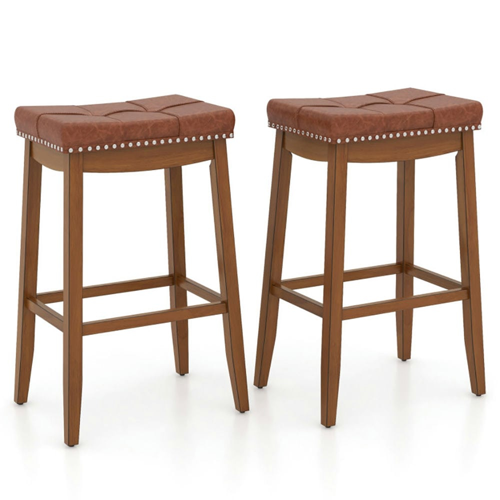 Topcobe 25/29 Inch Set of 2 Upholstered PU Leather Bar Stools with Saddle Seat, Modern Furniture for Indoor-25 inches