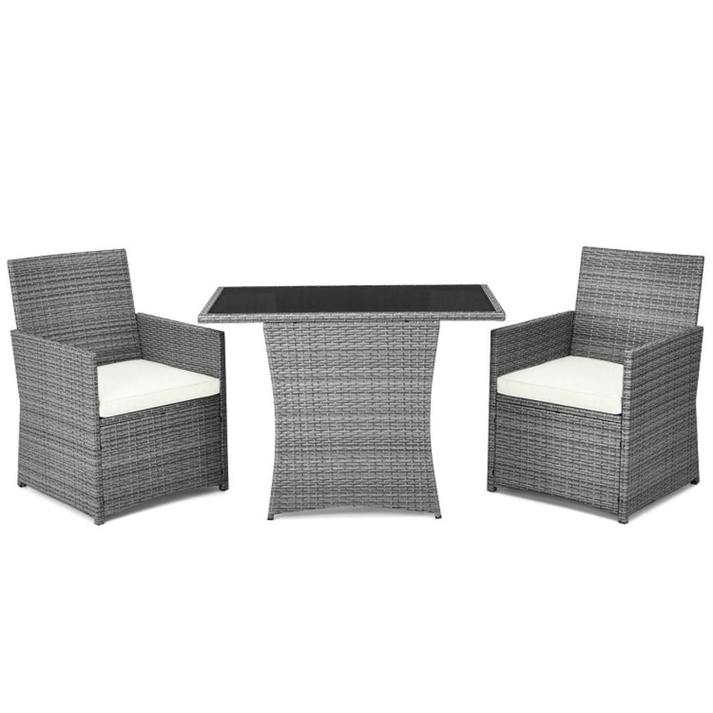 Canddidliike 3 Pieces Patio PE Rattan Furniture Set with 2 Ergonomic Chairs , Space-Saving Outdoor Conversation Set with Cushioned Armrest Sofa, Patio Bistro Set for Outdoor, White