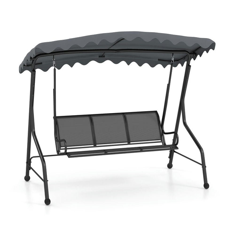 Topcobe 3-Seat Outdoor Porch Canopy Swing with Adjustable Shading, Modern Patio Furniture-Gray