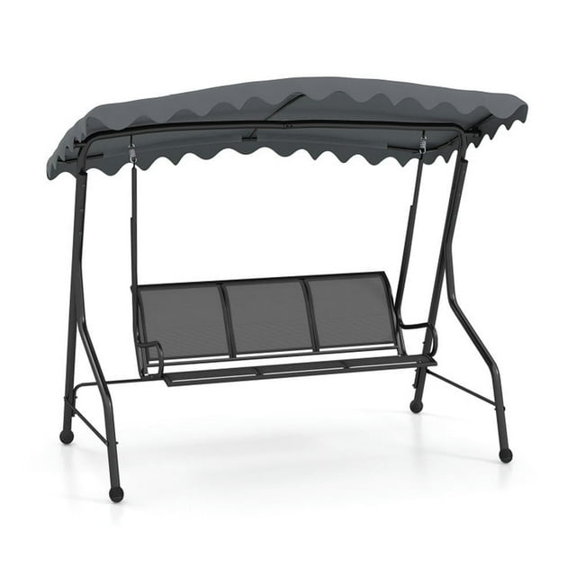 Topcobe 3-Seat Outdoor Porch Canopy Swing with Adjustable Shading, Modern Patio Furniture-Gray