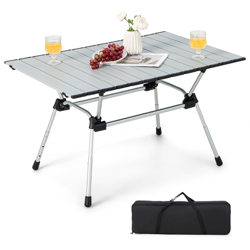 Topcobe Folding Heavy-Duty Aluminum Camping Table with Carrying Bag, Foldable Table for Camping and BBQ, Silver