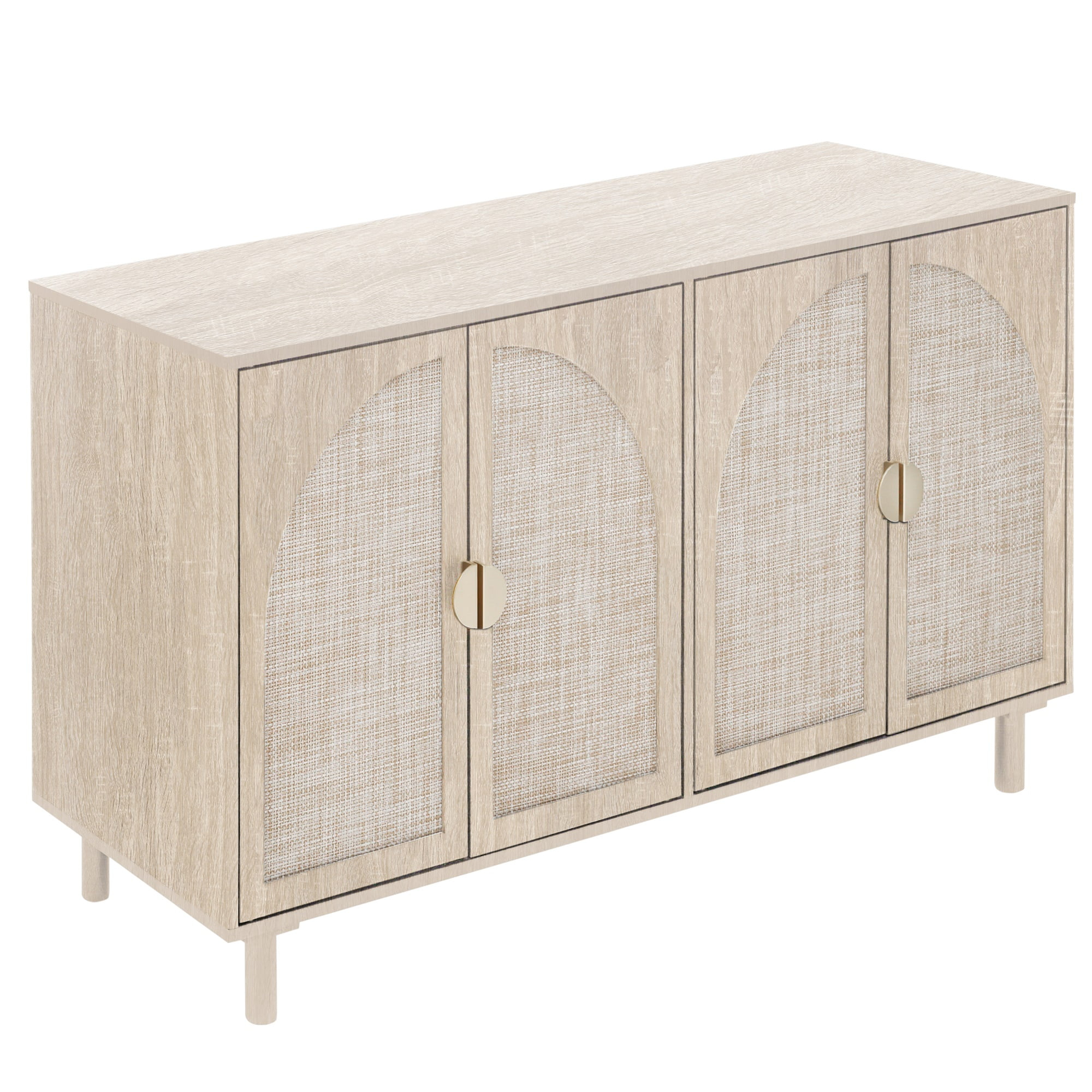Topcobe Rattan Cabinet, Modern Sideboard, Buffet Storage Cabinet, Accent Cabinet with 4 Doors for Living Room Kitchen Hallway, Natural