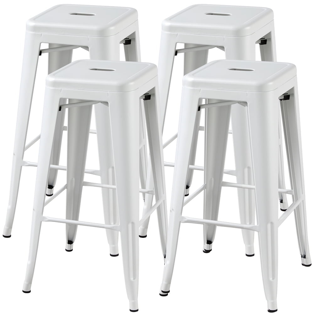 Set of 4 White Galvanized Steel Industrial Bar Stools