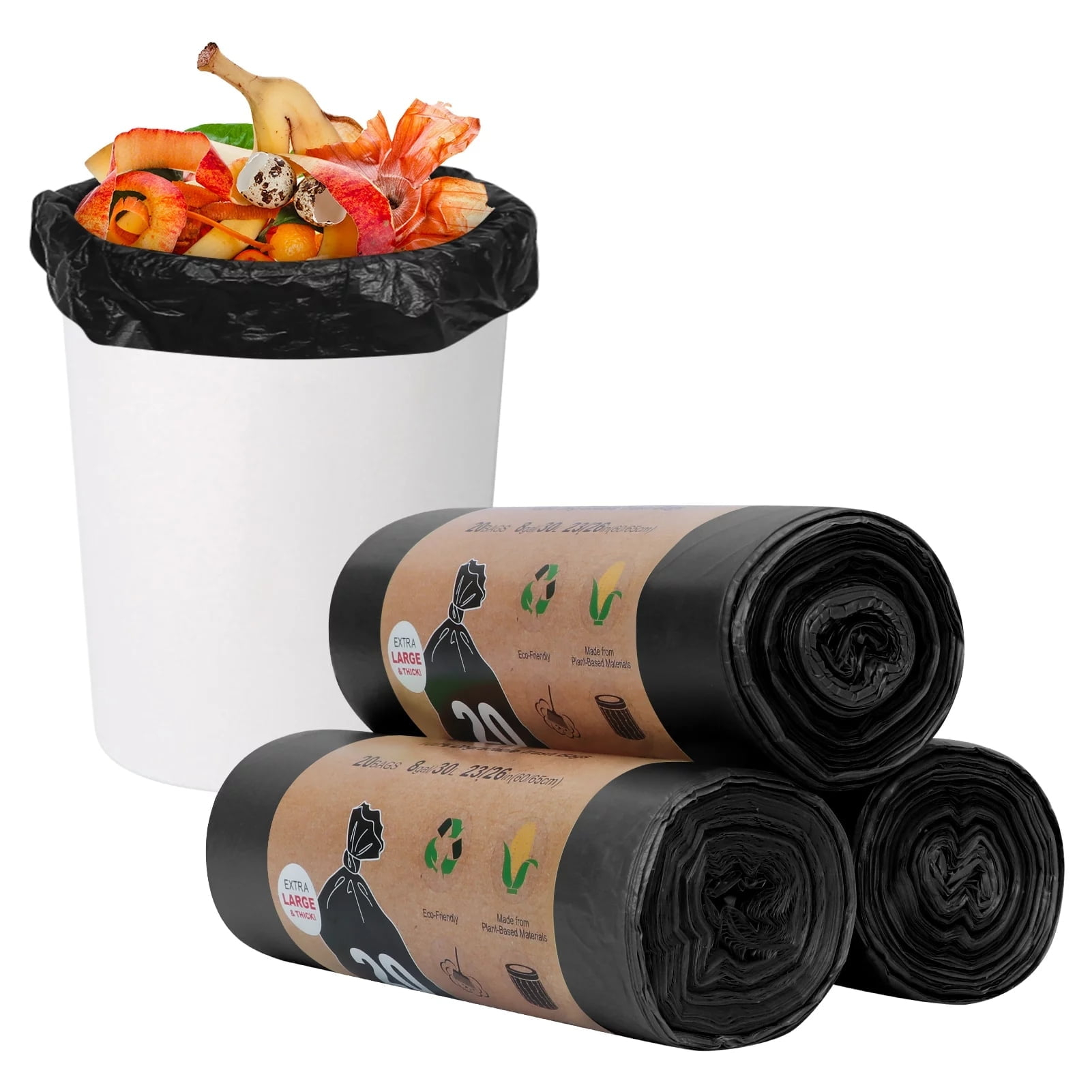 Toplive Trash Bag ,8 Gallon 60 Count Garbage Bag Biodegradable Compostable 1.5 Mil Thickness Trash Bags Wastebasket Bin Liners for Home Bathroom Bedroom Kitchen Office Trash Can(3 Rolls)