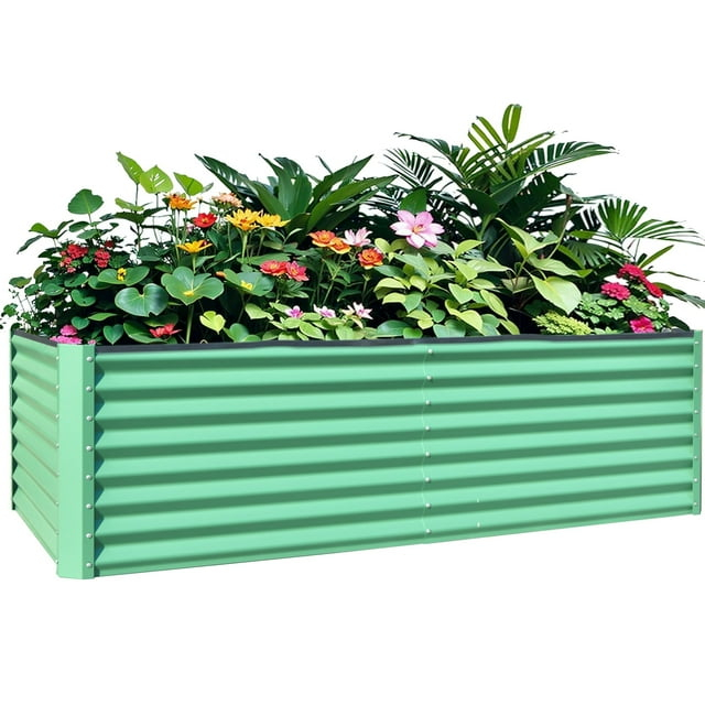 Total Galvanized Raised Garden Bed ,Large Metal Planter Box for Growing Vegetables, Fruits, and Flowers Outdoors, Green, 8x4x2ft