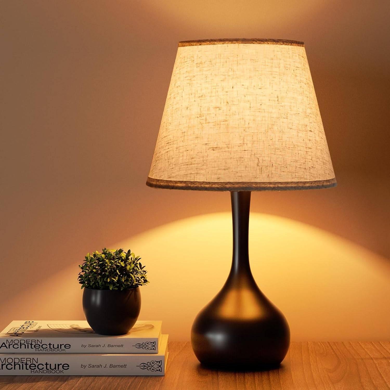 Touch Table Lamp for Bedroom, 3-Way Dimmable Gold Bedside Lamps for Nightstand with Fabric Shade, Desk Lamp for Kids Reading, Home Office