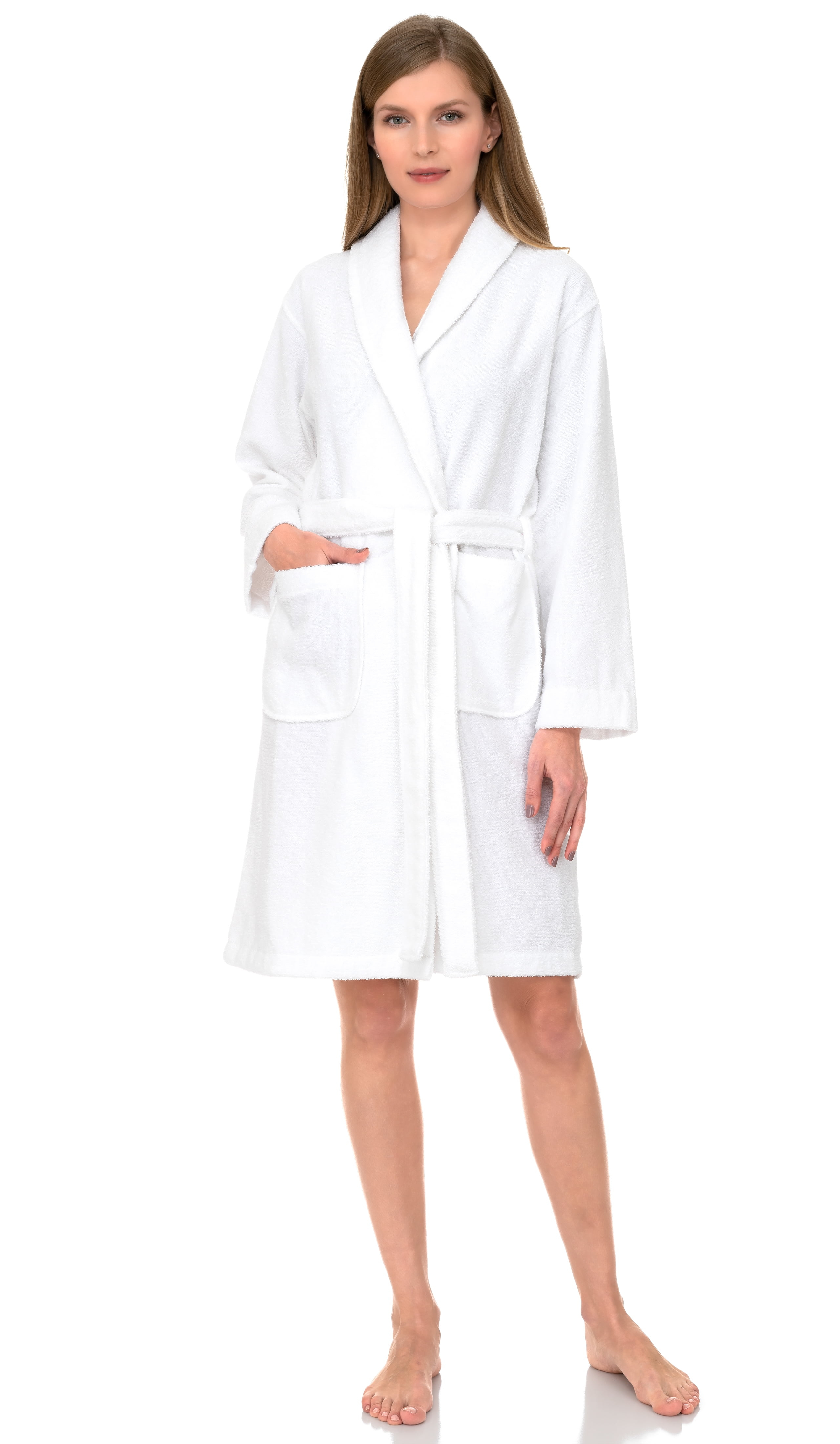 INK+IVY Cotton Terry Cloth Mid-Calf Bathrobe with Pockets