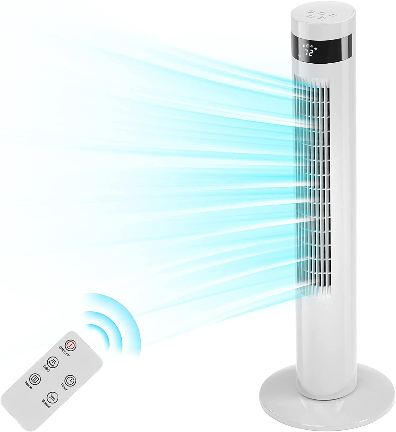 Tower Fan Portable Electric Oscillating Fan Quiet Cooling Remote Control Standing Bladeless Floor Fans 3 Speeds Wind Modes Timer Bedroom Office (36 inch, Black)
