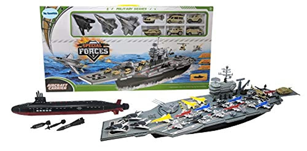 Aircraft Carrier Toy Army Men with Cargo Plane Warplanes Fighter Jets Military Vehicles