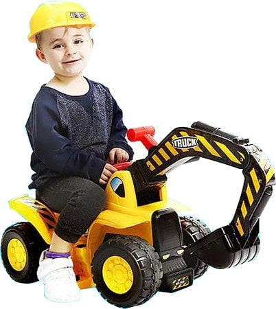 Toy Tractors For Kids Ride On Excavator - Music Sounds Digger Scooter Tractor Toys Bulldozer Includes Helmet With Rocks - Ride On Tractor Pretend Play - Toddler Tractor Construction Truck - By Play22