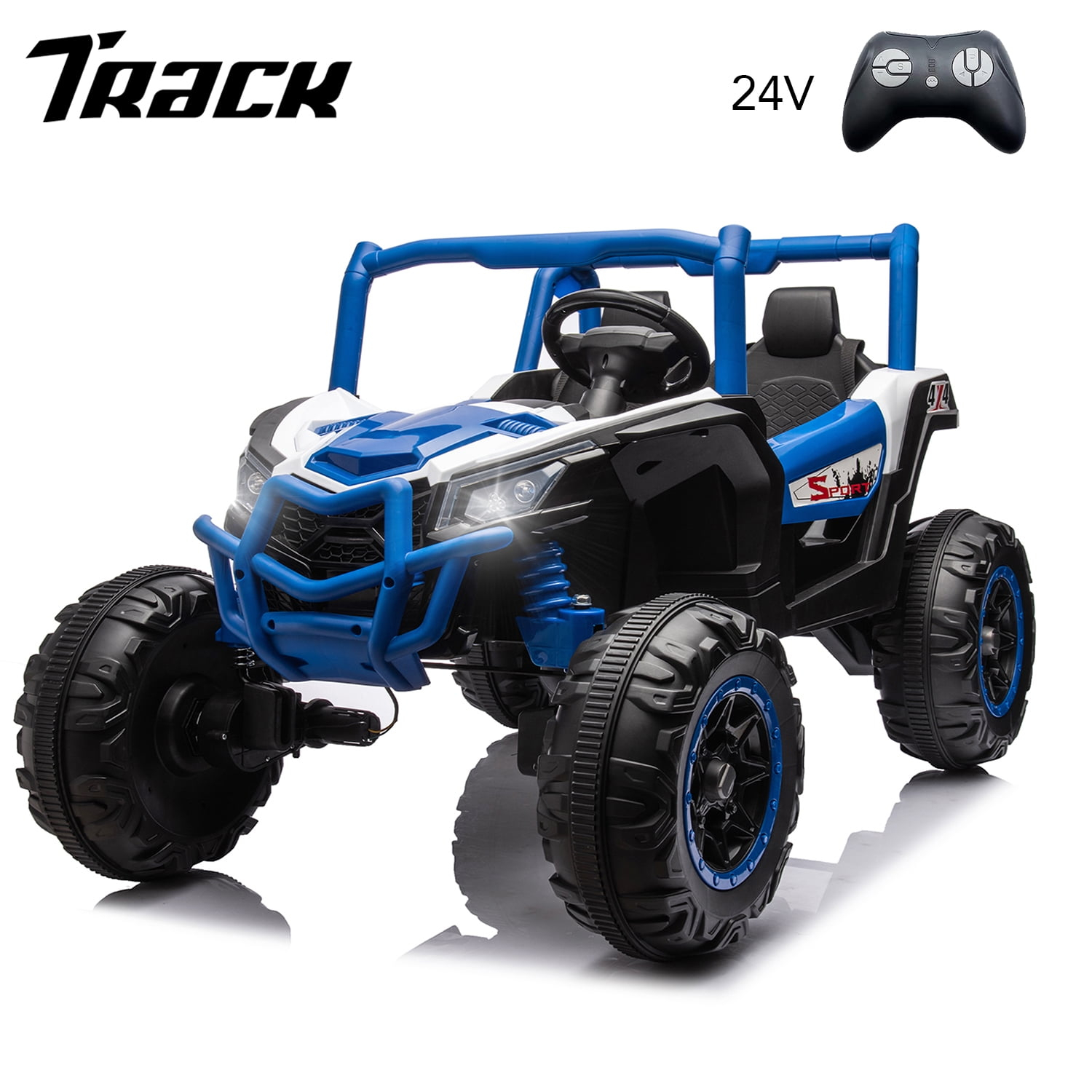 Track 7 24V Ride on UTV, 2-Seater Ride on Car with Remote Control, Music, 2 Speed, Key Start, 4x4 Ride on Off-Road Truck, Blue