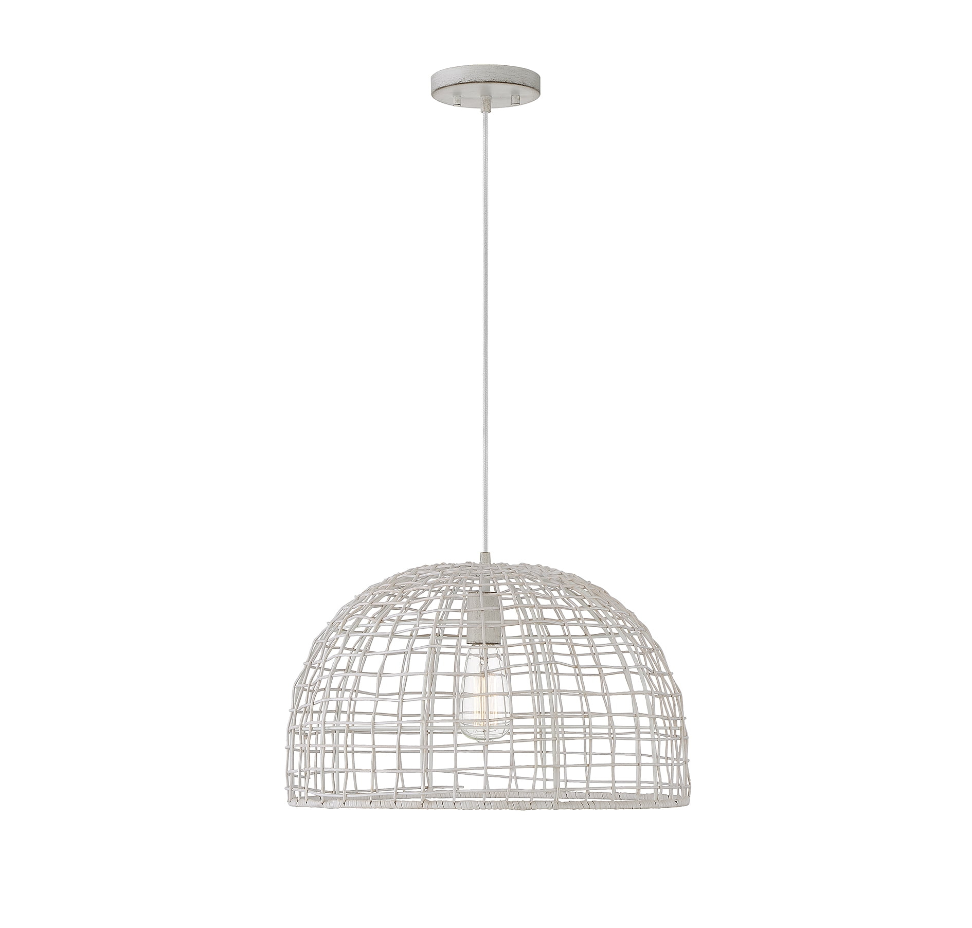 Trade Winds Lighting 1-Light Pendant Light In White Rattan With A White Socket