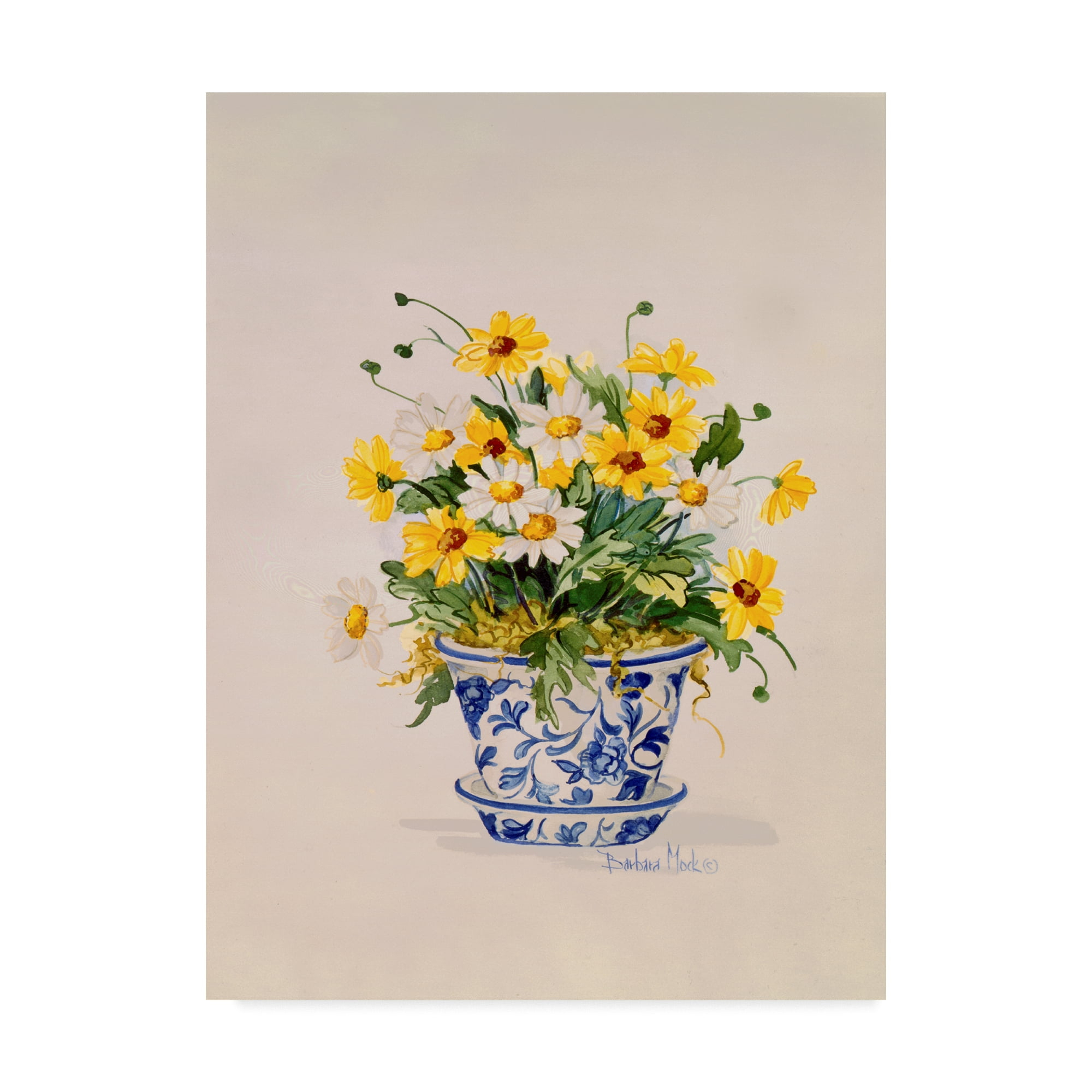 Trademark Fine Art ' Blue and White Porcelain Daisies' Canvas Art by Barbara Mock