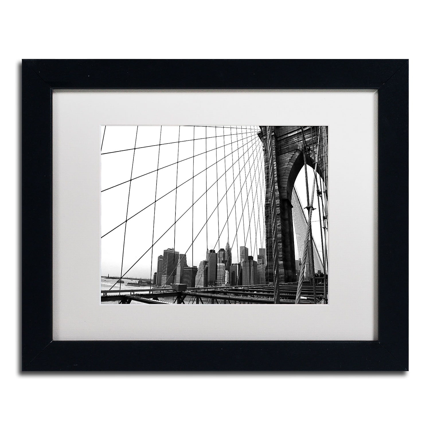 Trademark Fine Art "Brooklyn Bridge 4" Canvas Art by CATeyes, White Matte, Black Frame