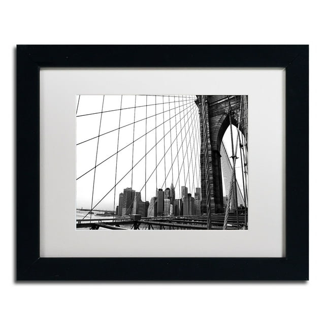 Trademark Fine Art "Brooklyn Bridge 4" Canvas Art by CATeyes, White Matte, Black Frame