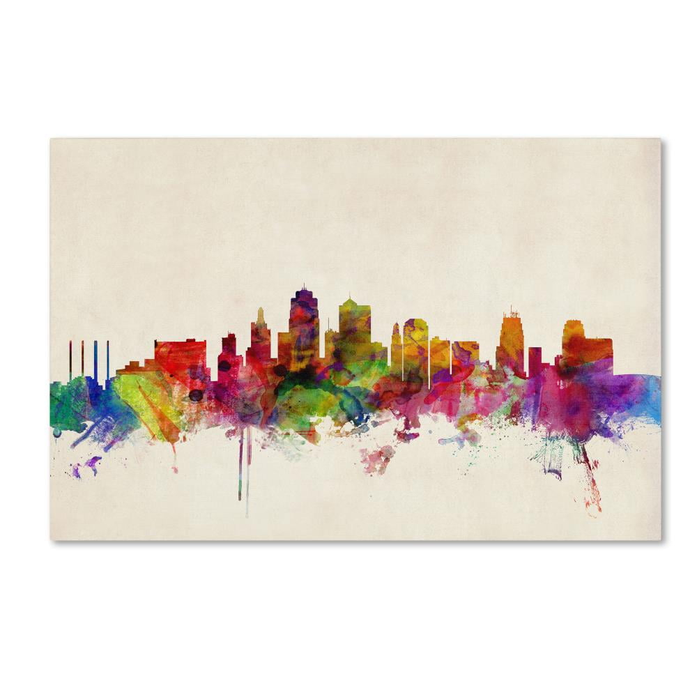 Trademark Fine Art "Kansas City Watercolor Skyline" Canvas Art by Michael Tompsett