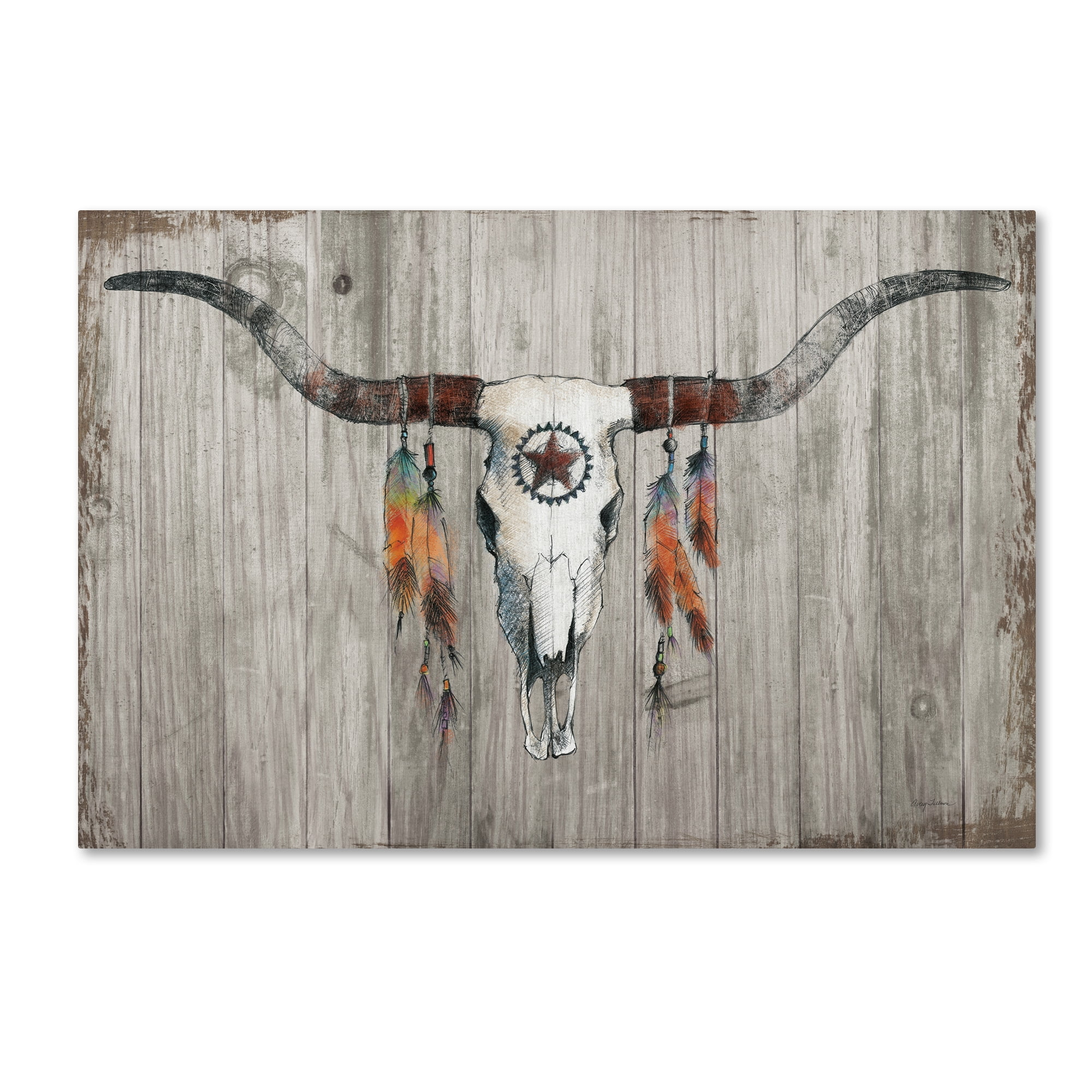 Trademark Fine Art 'Longhorn on Dark Gray Wood' Canvas Art by Avery Tillmon