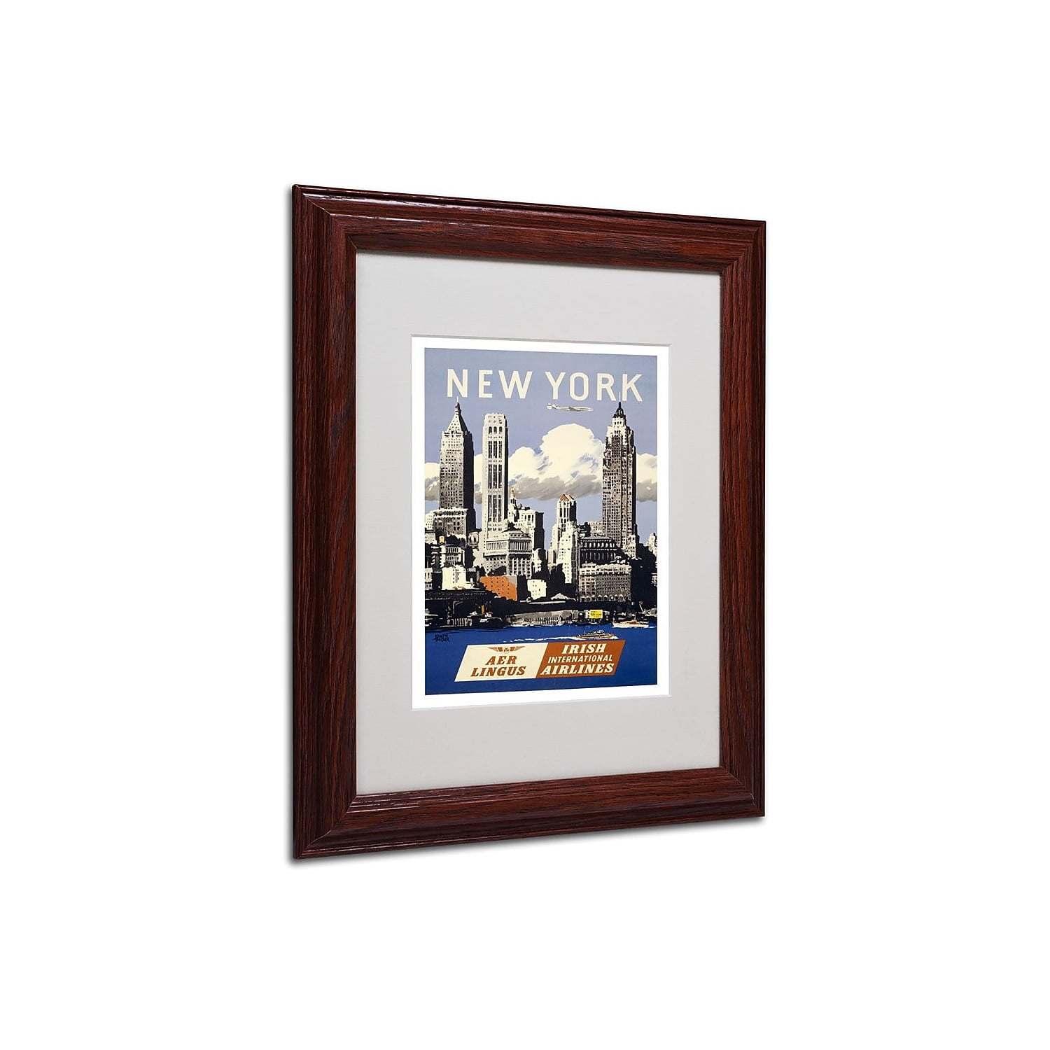 Trademark Fine Art "Trav NY Aer Lingus" Matted Framed Art by Vintage Apple Collection, Wood Frame