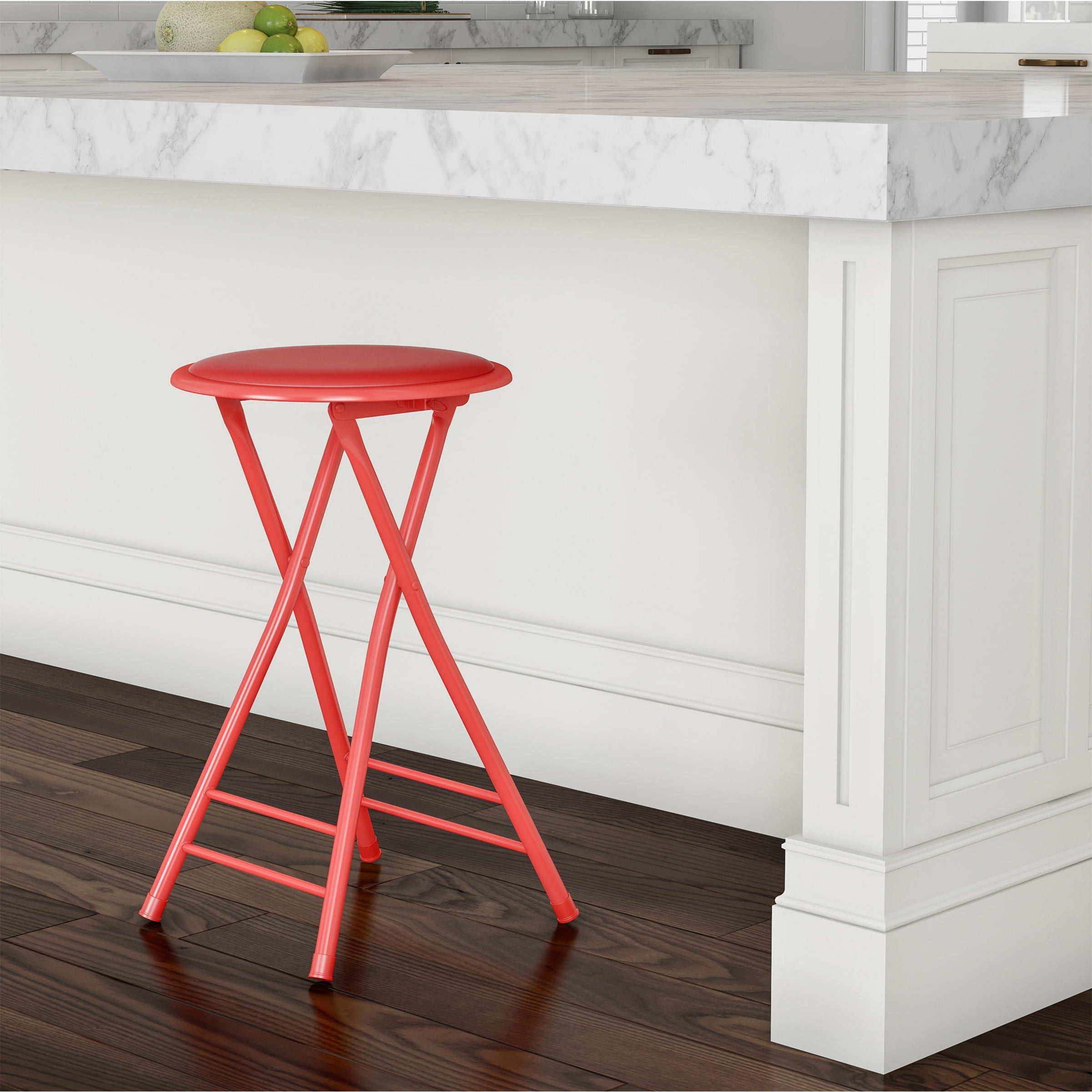 Red Metal Backless 24-Inch Folding Stool