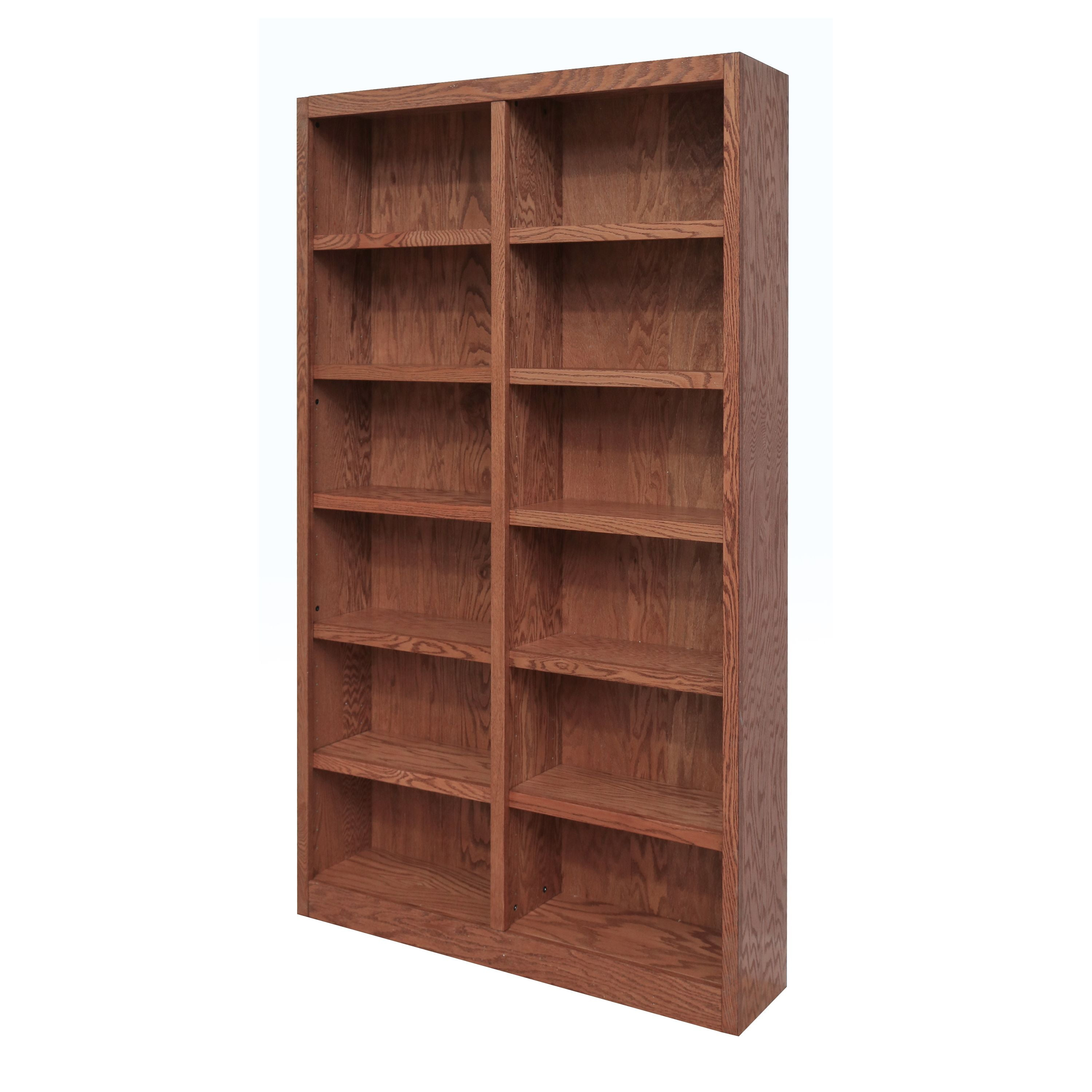 Traditional 84" Tall 12-Shelf Double Wide Wood Bookcase in Dry Oak
