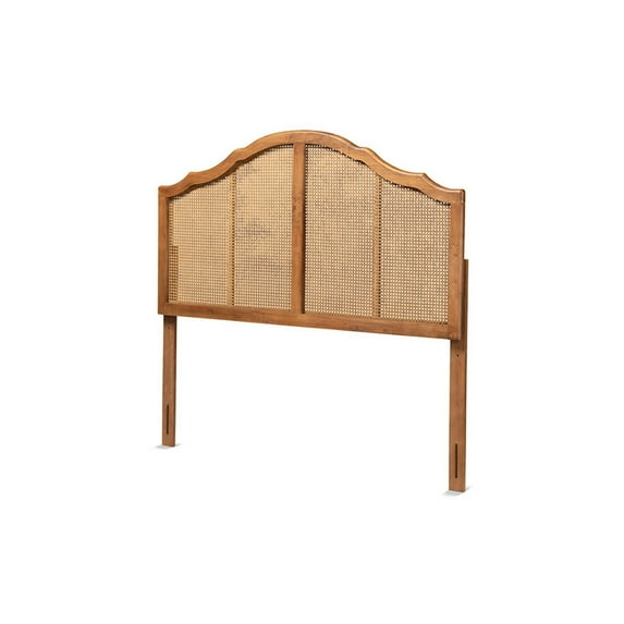 King Iris Vintage Wood and Synthetic Rattan Arched Headboard Walnut - Baxton Studio