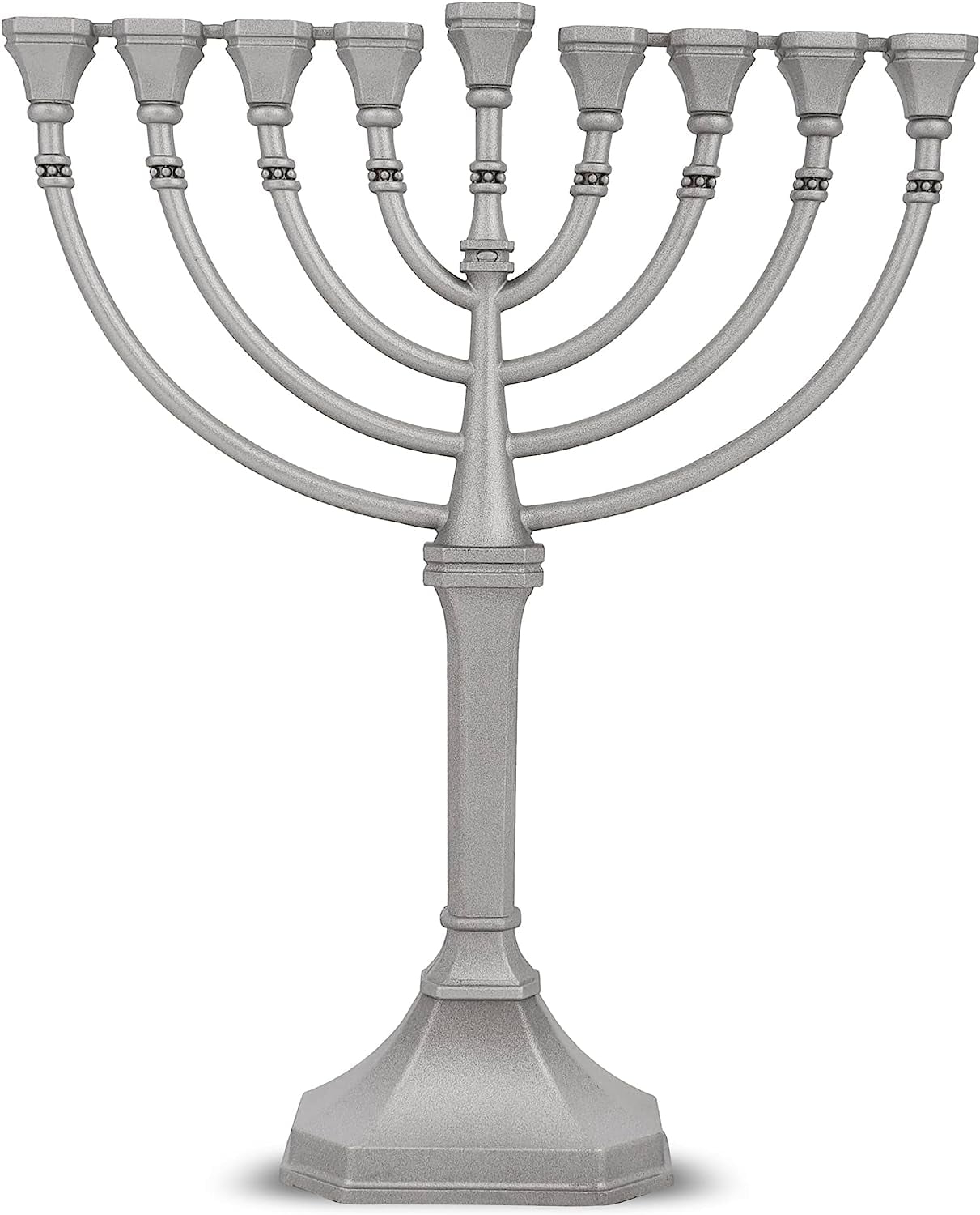 Traditional Classic Hanukkah Menorah - 9.5" Tall Graceful Style Candle Minorah Precision Die Cast Non Tarnish (Satin Silver) By Zion Judaica
