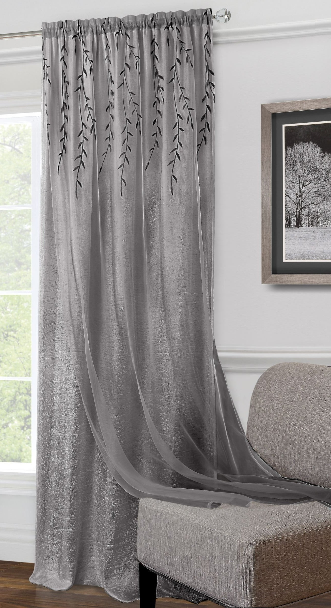 Willow Rod Pocket Light Filtering Curtain Panel - 42" x 63" - Grey