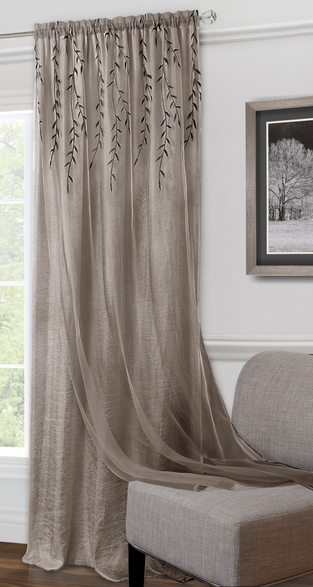 Traditional Elegance Willow Rod Pocket Window Curtain Panel - 42x63 - Toffee