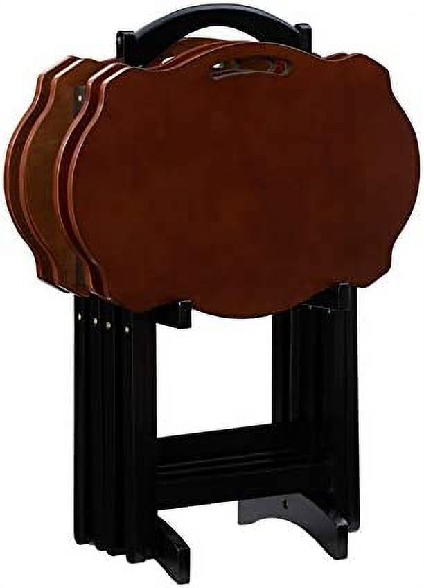 Traditional Five Piece Wood Tray Table Set in Hazelnut and Black, TV Tray, for Bar and Game Room