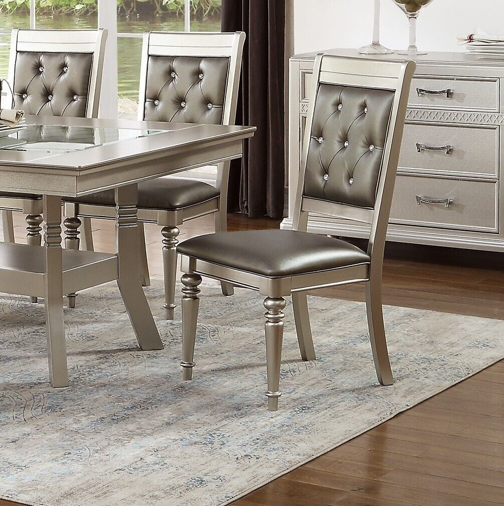 Traditional Grey Finish Set of 6pc Dining Chairs Formal Tufted Back Upholstered Cushion Seat Kitchen Breakfast Room Side Chairs