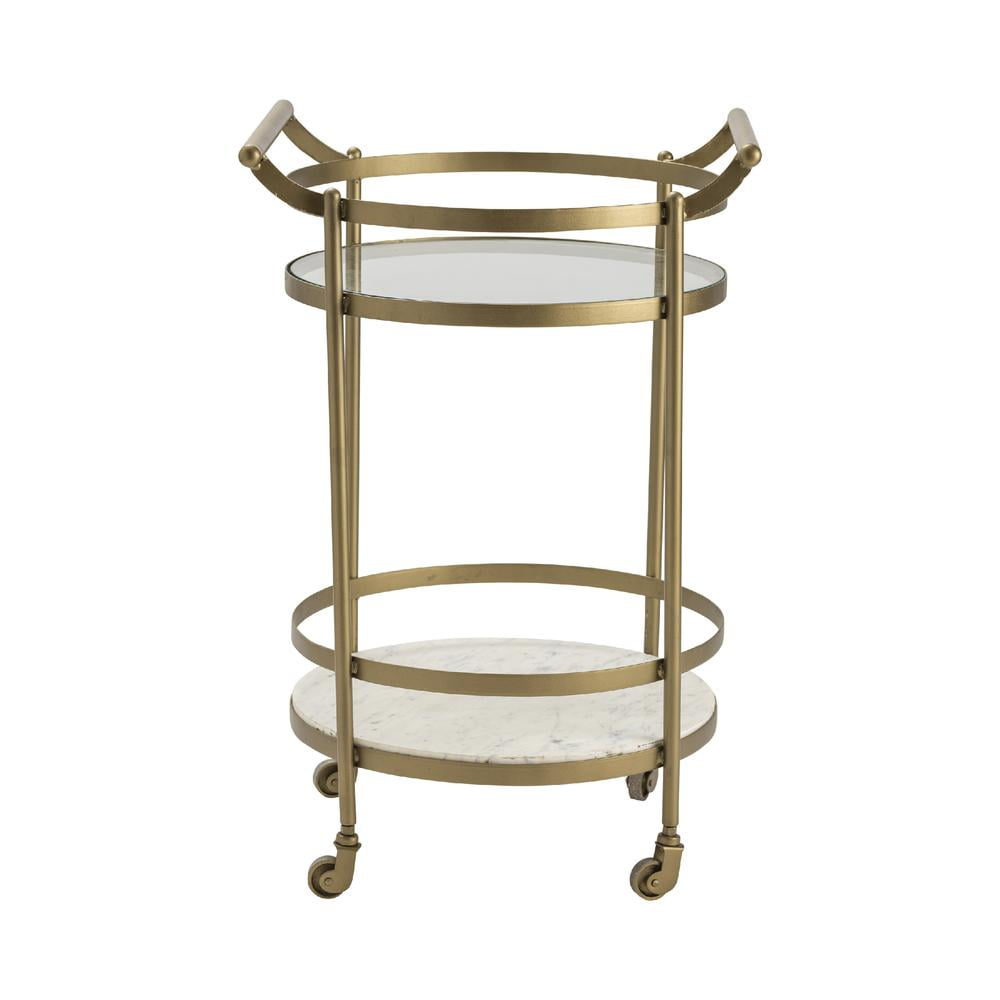 Traditional Vine Grove Metal Marble and Glass Bar Cart in Gold
